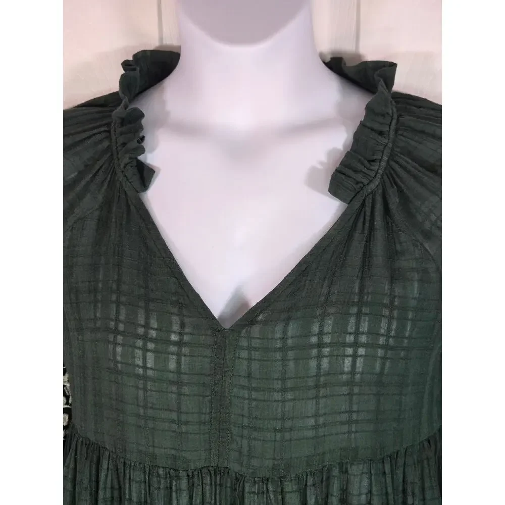 Free People Emerald City Tiered Embroidered Dress in Green Size Small - Picture 4 of 16